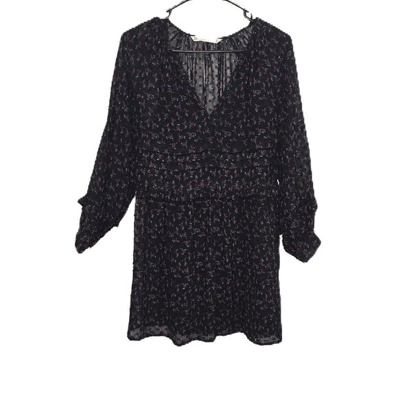 Zara Basic XS Floral Print Mini Dress V-Neck Long Sleeve Babydoll Peasant - Picture 1 of 8